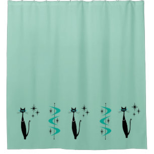 Retro Atomic Era Mid Century Modern MCM Kitty Cat Shower Curtain