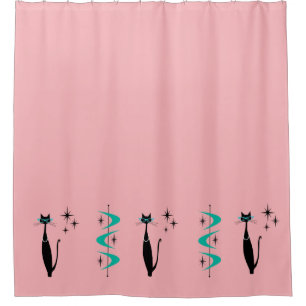 Retro Atomic Era Mid Century Modern MCM Kitty Cat Shower Curtain