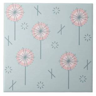Retro Atomic Flowers Green Pink Ceramic Tile