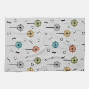 Retro Atomic Flowers Multicolored Tea Towel