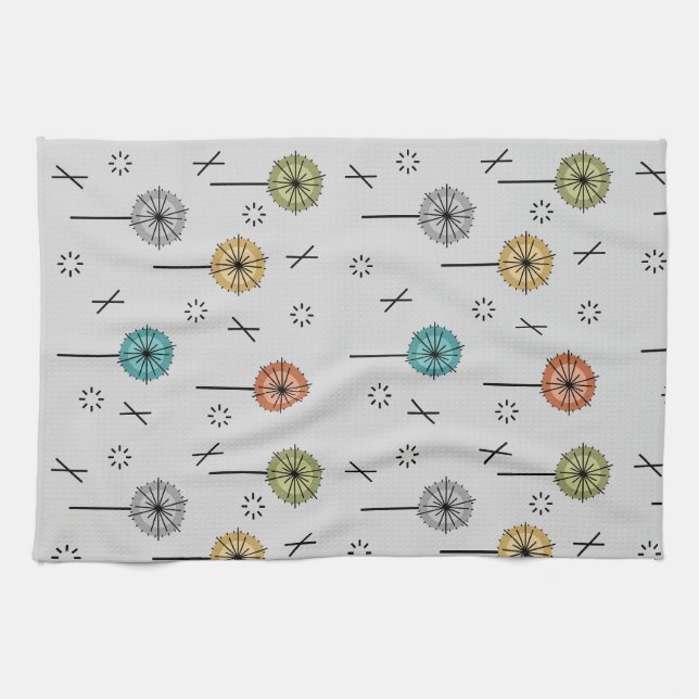 Retro Atomic Flowers Multicolored Tea Towel (Horizontal)