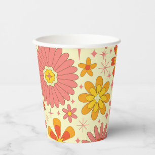 Retro atomic flowers with starbursts birthday paper cups