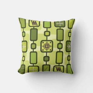Retro Atomic Geometric Art Chartreuse Cushion