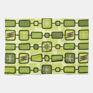 Retro Atomic Geometric Art Chartreuse Tea Towel