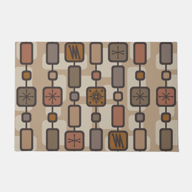 Retro Atomic Geometric Art Earth Tones Doormat (Front)