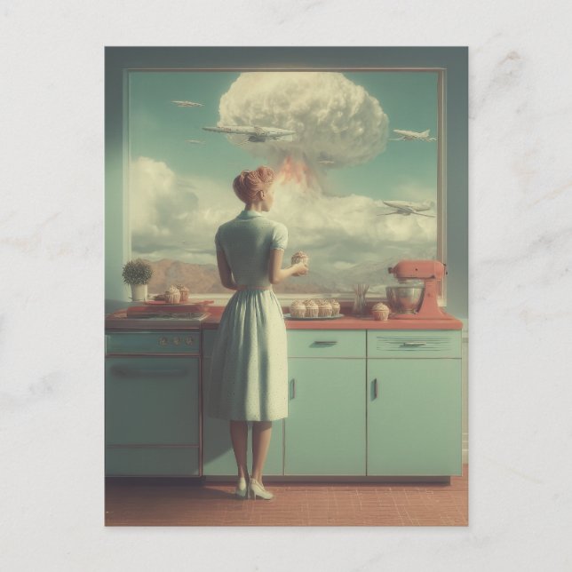 Retro Atomic Kitchen Surreal Art Holiday Postcard (Front)