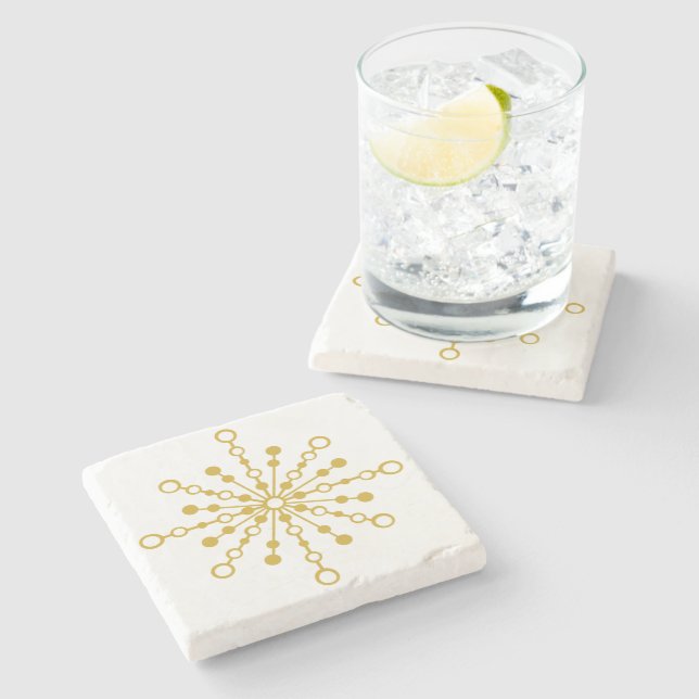 Retro Atomic Mid-Century Design Gold Colour Custom Stone Coaster (Side)