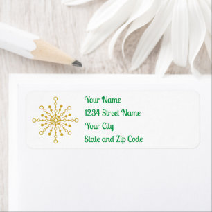 Retro Atomic Mid-Century Mod Green Gold Starburst  Return Address Label