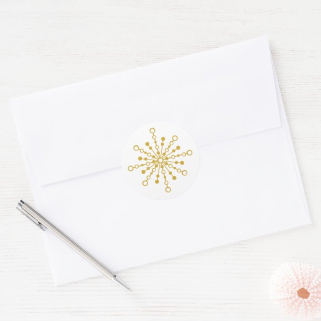 Retro Atomic Mid-Century Mod Red & Gold Starburst Classic Round Sticker (Envelope)