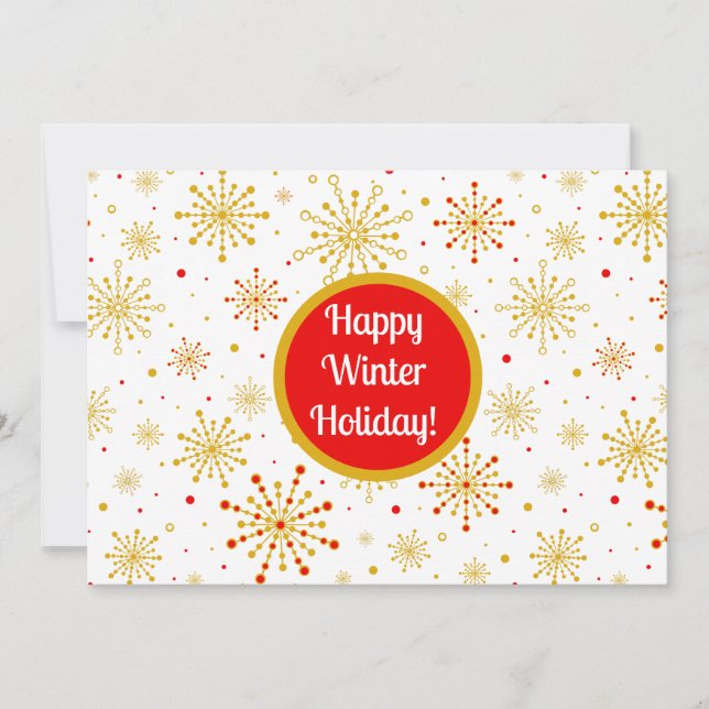 Retro Atomic Mid-Century Mod Red & Gold Starburst Holiday Card (Front)