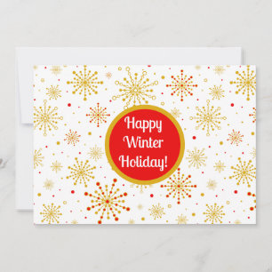Retro Atomic Mid-Century Mod Red & Gold Starburst Holiday Card