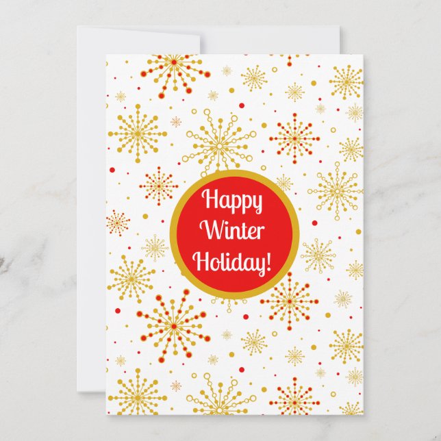 Retro Atomic Mid-Century Mod Red & Gold Starburst Holiday Card (Front)
