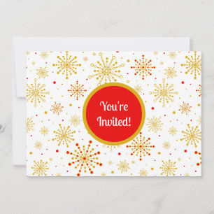 Retro Atomic Mid-Century Mod Red & Gold Starburst  Invitation