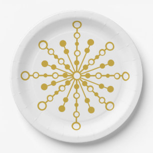 Retro Atomic Mid-Century Mod Red & Gold Starburst Paper Plate