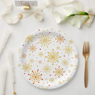 Retro Atomic Mid-Century Mod Red & Gold Starburst Paper Plate
