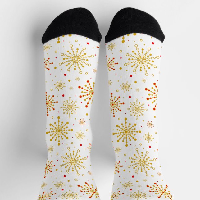 Retro Atomic Mid-Century Mod Red & Gold Starburst Socks (Top)