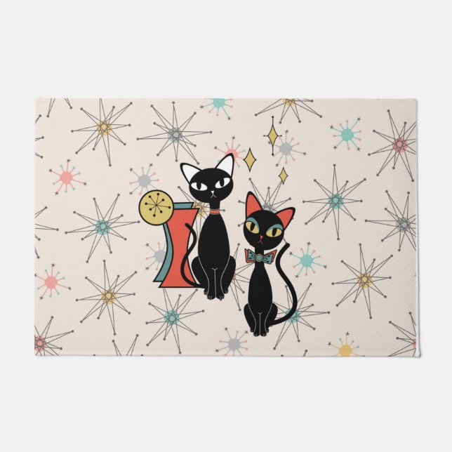 Retro Atomic Mid Century Modern Cool Cat  Doormat (Front)