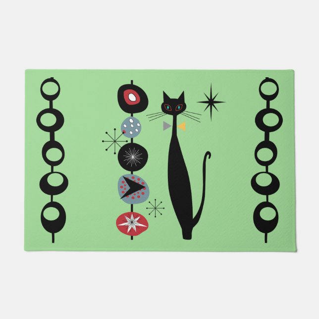 Retro Atomic Mid Century Modern Cool Cat  Doormat (Front)