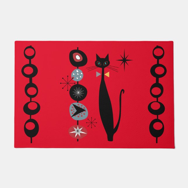 Retro Atomic Mid Century Modern Cool Cat  Doormat (Front)