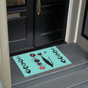 Retro Atomic Mid Century Modern Cool Cat  Doormat