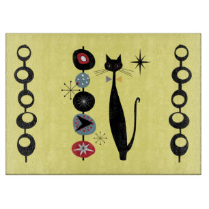 Retro Atomic Mid Century Modern Cool Cat Serving Cutting Board