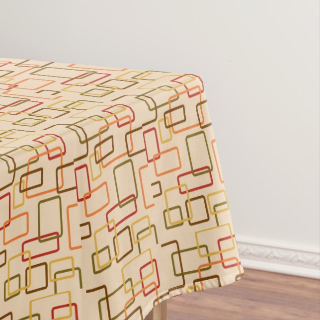 Retro Atomic Mid Century Modern Olive Yellow Green Tablecloth (In Situ)