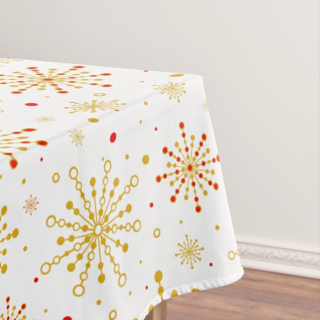 Retro Atomic Mid-Century Modern Red & Gold Colours Tablecloth (In Situ)