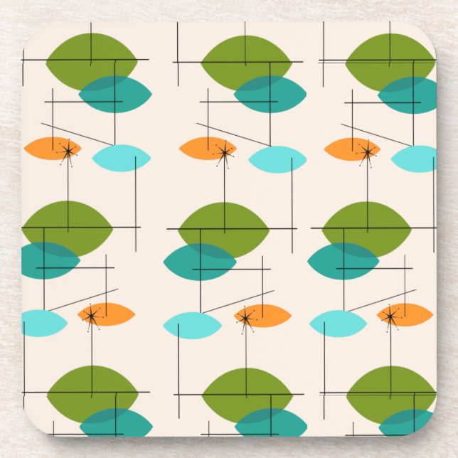 Retro Atomic Mobile Pattern Hard Plastic Coasters (Front)
