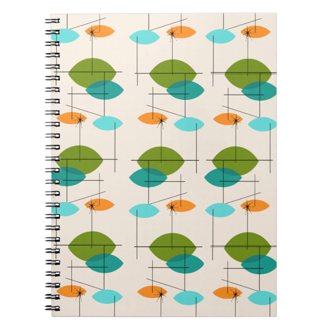 Retro Atomic Mobile Pattern Notebook (Front)