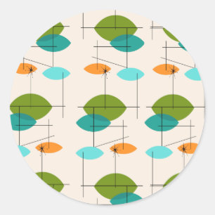 Retro Atomic Mobile Pattern Round Stickers
