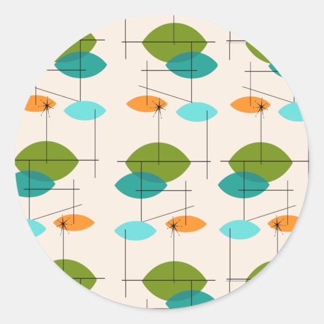 Retro Atomic Mobile Pattern Round Stickers (Front)