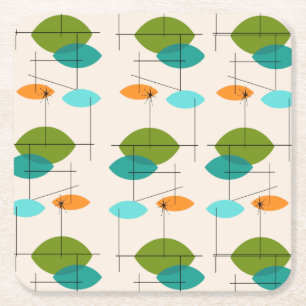Retro Atomic Mobile Pattern Square Coasters