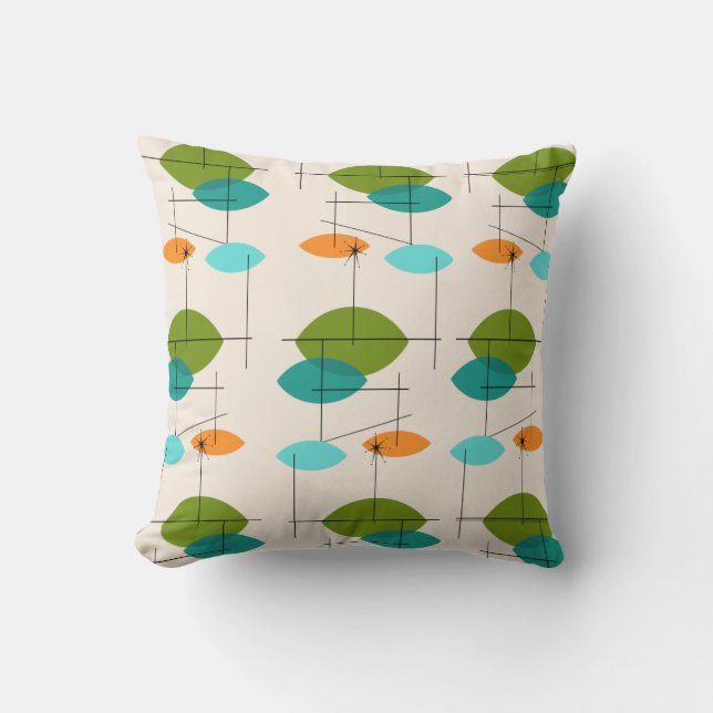 Retro Atomic Mobile Pattern Throw Pillow (Front)