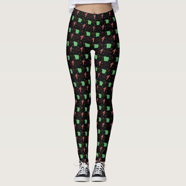 Retro Atomic Pattern on black Leggings (Front)