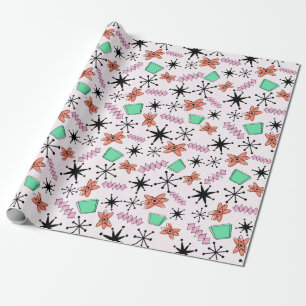 Retro Atomic Pink Orange Green Wrapping Paper