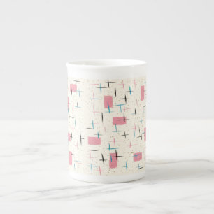 Retro Atomic Pink Pattern Bone China Mug
