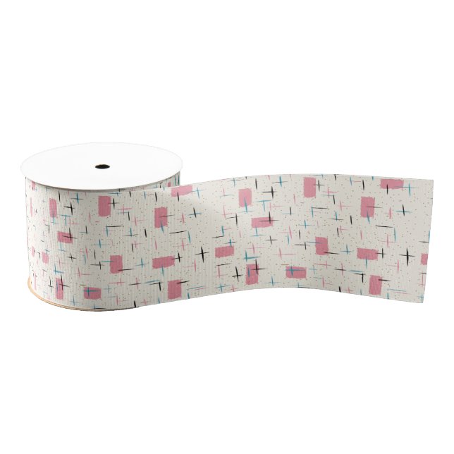 Retro Atomic Pink Pattern Grosgrain Ribbon (Spool)