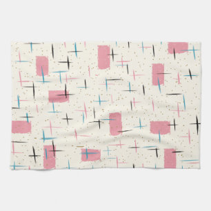 Retro Atomic Pink Pattern Kitchen Towel