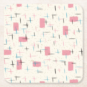 Retro Atomic Pink Pattern Paper Coaster