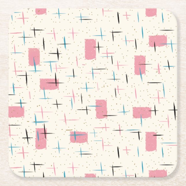 Retro Atomic Pink Pattern Paper Coaster (Front)