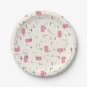 Retro Atomic Pink Pattern Paper Plate