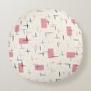 Retro Atomic Pink Pattern Round Pillow