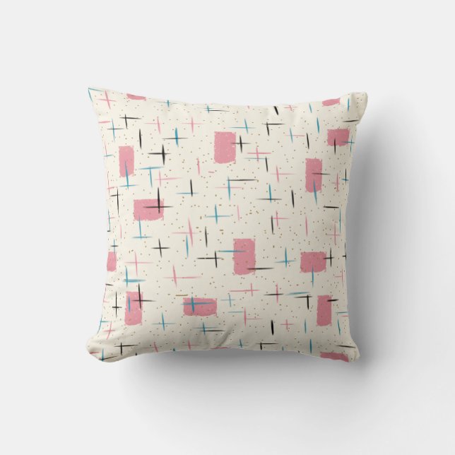 Retro Atomic Pink Pattern Throw Pillow (Front)