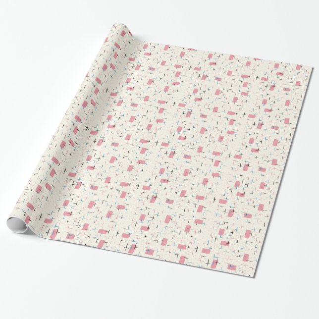 Retro Atomic Pink Pattern Wrapping Paper (Unrolled)