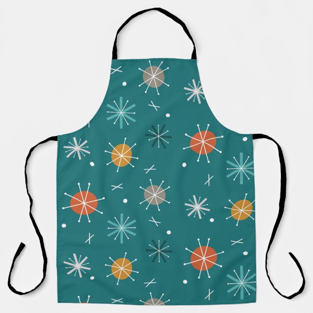 Retro Atomic Planets Starbursts Teal Apron (Front)
