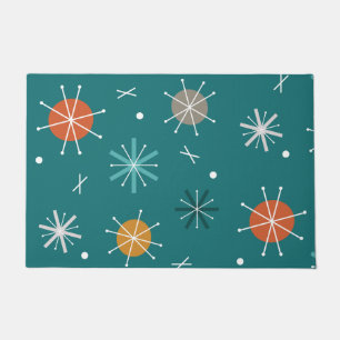 Retro Atomic Planets Starbursts Teal Doormat
