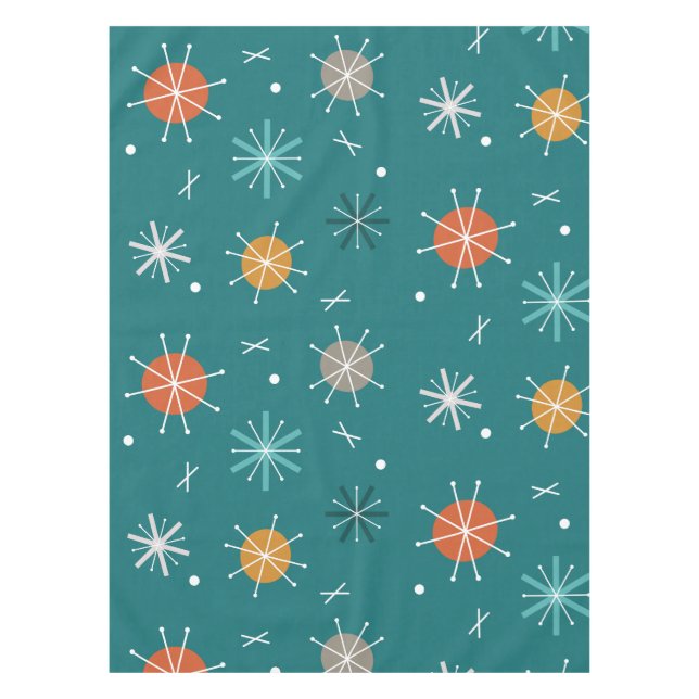 Retro Atomic Planets Starbursts Teal Tablecloth (Front)