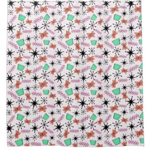 Retro Atomic Shapes Pink Orange Green Shower Curtain