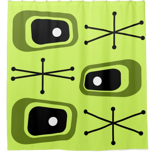 Retro Atomic Space Age Chartreuse Shower Curtain (Front)