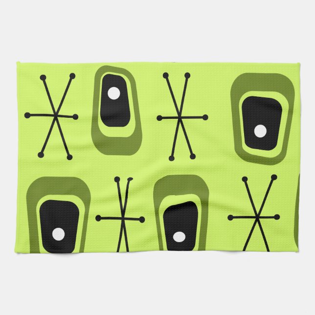 Retro Atomic Space Age Chartreuse Tea Towel (Horizontal)